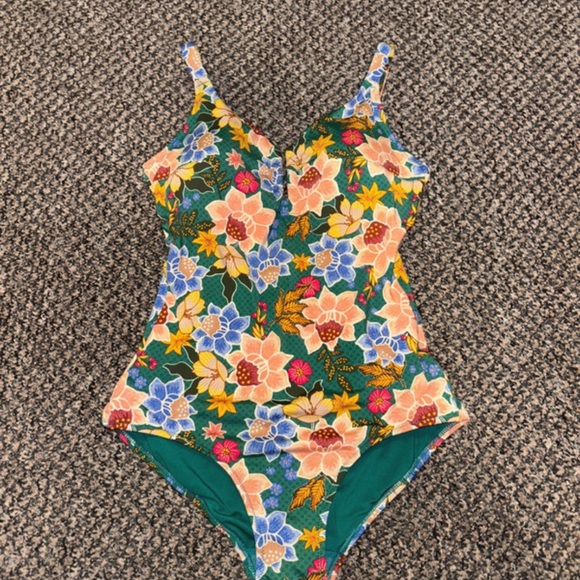 Green and Blue One Piece Swimsuit with Adjustable Straps - Picture 1 of 3